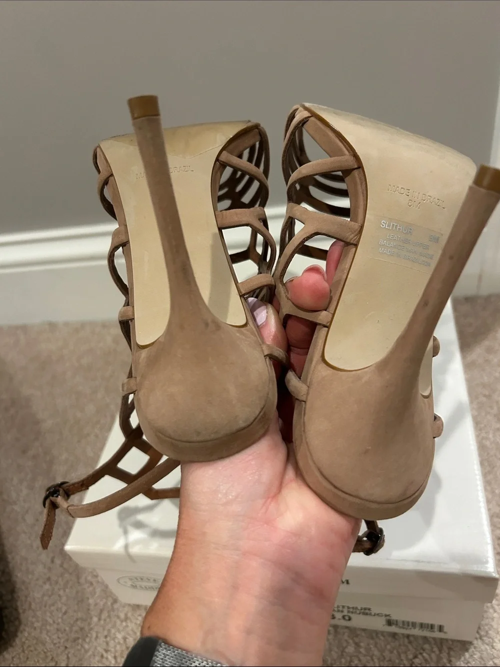 Steve Madden Tan Nubuck Cage Stiletto Sandals SIZE 8